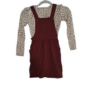 Babysprouts Girl's Size 7 Brown Cream Spotted 2 Piece Overall Dress Outfit